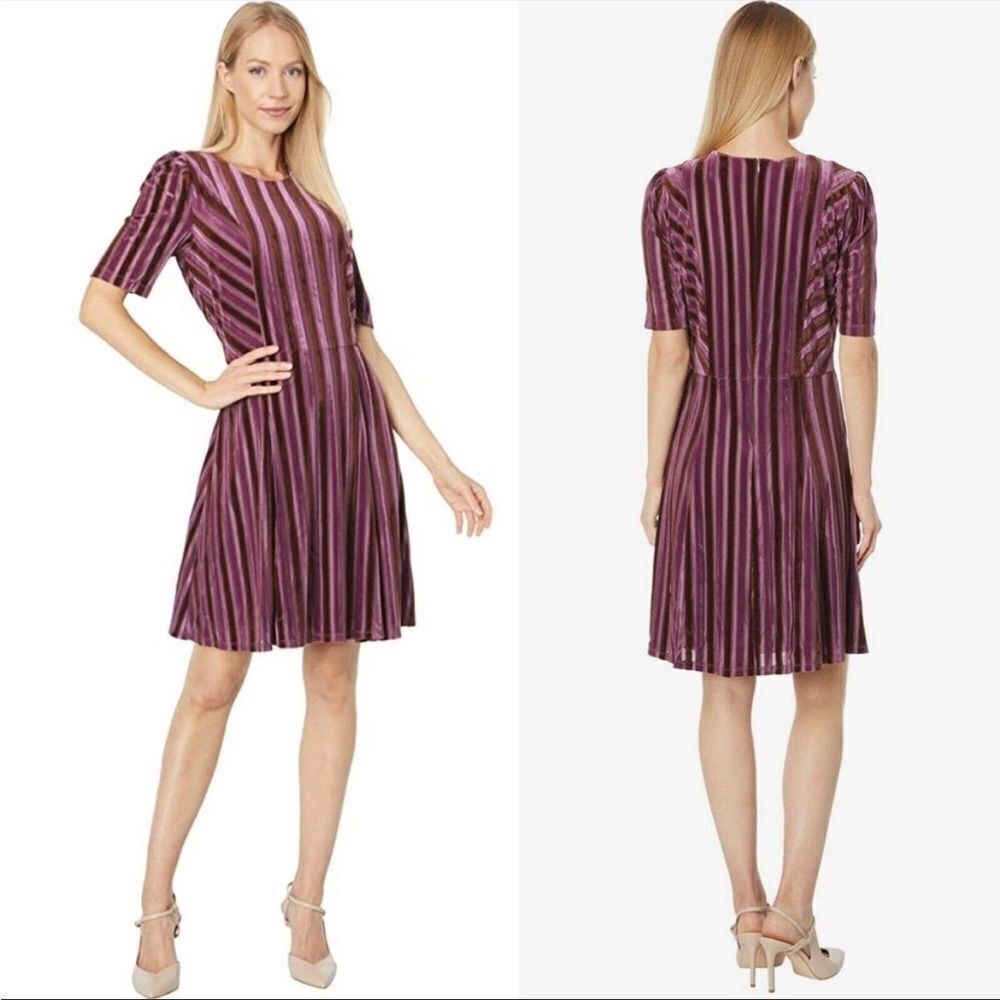 NEW LONDON TIMES Isani Fit Flare Velvet Dress , Orchid Brown - 10